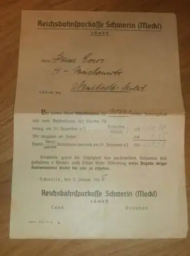 Reichsbahn Sparkasse , 1945 , Weichenwärter Hans Goers Neustadt i. Holstein , altes Dokument , Sparkasse !!!