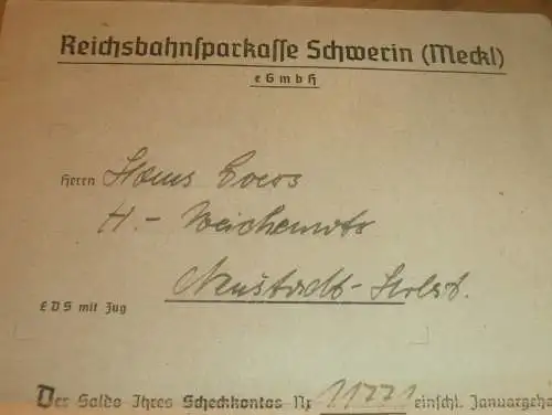 Reichsbahn Sparkasse , 1945 , Weichenwärter Hans Goers Neustadt i. Holstein , altes Dokument , Sparkasse !!!