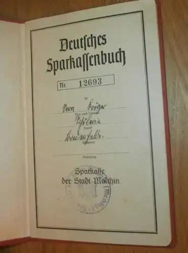 altes Sparbuch Malchin , 1941 - 1945 , Vera Krüger in Malchin i. Mecklenburg , Elmenhorst  Sparkasse , Bank