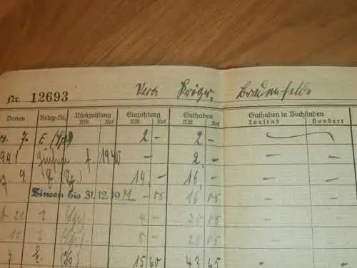 altes Sparbuch Malchin , 1941 - 1945 , Vera Krüger in Malchin i. Mecklenburg , Elmenhorst  Sparkasse , Bank