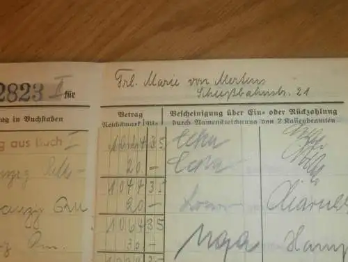 altes Sparbuch Rostock , 1943 - 1946 , Marie Luise von Mertens in Rostock i. Mecklenburg , Elmenhorst  Sparkasse , Bank