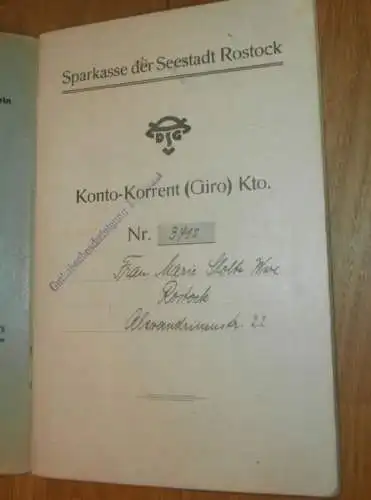 altes Sparbuch Rostock , 1936 - April 1945 , Marie Stolte in Rostock i. Mecklenburg , Elmenhorst  Sparkasse , Bank !