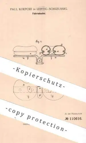 original Patent - Paul Koepcke , Leipzig / Schleussig | 1898 | Fahrradsattel | Fahrrad - Sattel | bicycle | Sattlerei !