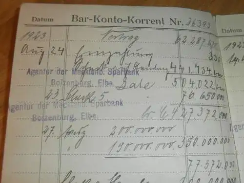 altes Sparbuch Boizenburg , 1922 - 1923 , N. Tennigkeit in Boizenburg i. Mecklenburg , Sparkasse , Bank !!