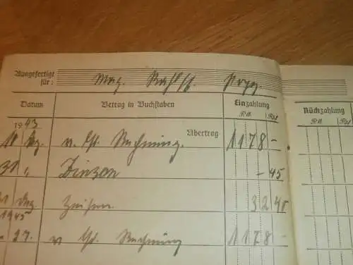 altes Sparbuch Carlow b. Rehna , 1943 - 1945 , Carlow b. Rehna i. Mecklenburg, Sparkasse , Bank !!