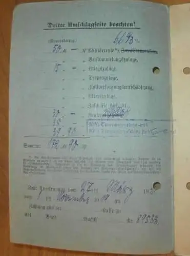 Feldwebel Hermann Ebel , Jäger Bataillon 14 in Wismar i. Mecklenburg , Schleswig , Stammkarte , Rentenbuch, Ausweis 1921