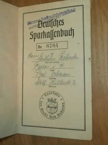 altes Sparbuch Bad Doberan , 1944 - 1946 , Pastor Wilhelm Köhncke in Bad Doberan i. Mecklenburg , Sparkasse , Bank !!