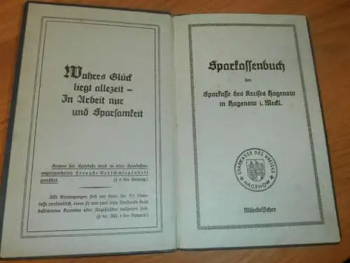 altes Sparbuch Hagenow ,1942 - 1944 , H. Lemcke in Hagenow i. Mecklenburg , Sparkasse !!