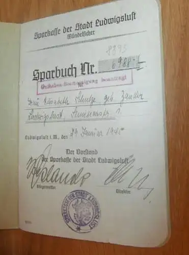 altes Sparbuch Ludwigslust ,1945 , Elisabeth Schulze geb. Zander in Ludwigslust i. Mecklenburg , Sparkasse !!
