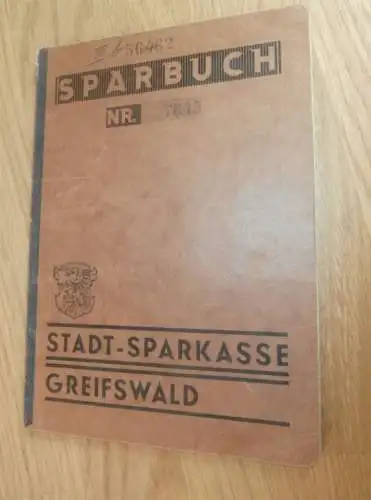 altes Sparbuch Greifswald ,1935 - 1944 , Oberstleutnant Kurt Gütschow in Greifswald i. Mecklenburg , Sparkasse