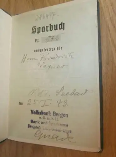 altes Sparbuch Bergen a. Rügen ,1932 - 1944, Friedrich Wagner , KdF-Seebad in Bergen a. Rügen i. Mecklenburg , Sparkasse