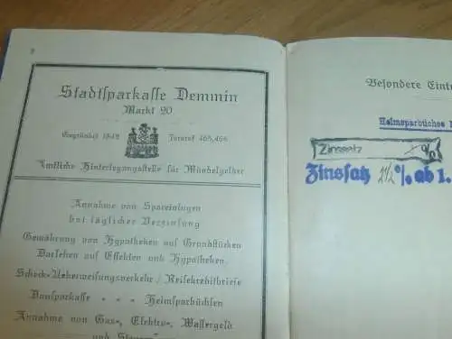 altes Sparbuch Demmin ,1932 - 1944 , Bruno Michael in Demmin i. Mecklenburg , Sparkasse , Bank !!