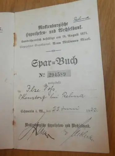 altes Sparbuch Othensdorf b. Rehna ,1922 , Ilse Voß in Othensdorf b. Rehna i. Mecklenburg , Sparkasse , Bank !!