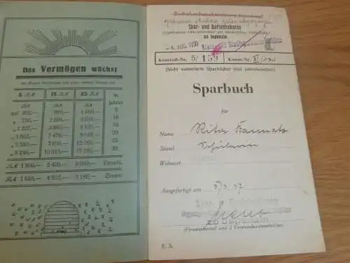 altes Sparbuch Japenzin / Anklam ,1937 - 1944 , Rita Bannatz in Japenzin i. Mecklenburg , Sparkasse , Bank !!