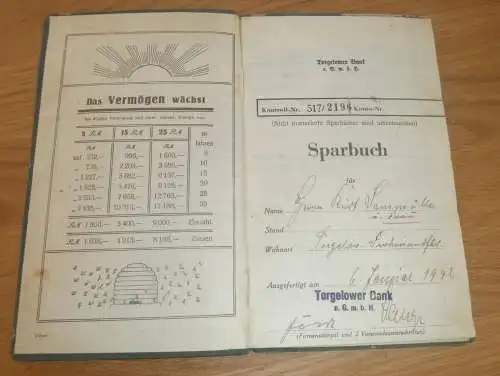 altes Sparbuch Torgelow ,1942 - 1948 , Kurt Sammüller in Torgelow i. Mecklenburg , Sparkasse , Bank !!