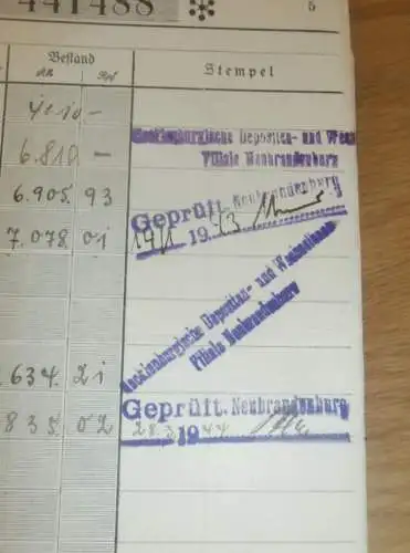 altes Sparbuch Neubrandenburg ,1941 - 1943 , Ulrich Meyer in Neubrandenburg i. Mecklenburg , Sparkasse , Bank