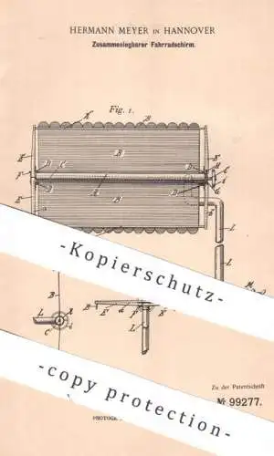 original Patent - Hermann Meyer , Hannover | 1897 | Zusammenlegbarer Fahrradschirm | Baldachin | Schutzdach für Fahrrad