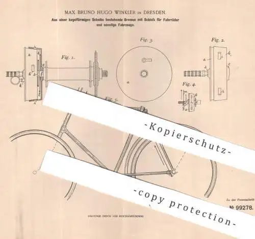original Patent - Max Bruno Hugo Winkler , Dresden | 1897 | Bremse mit Schloss für Fahrräder | Fahrrad Bicycle Bremsen