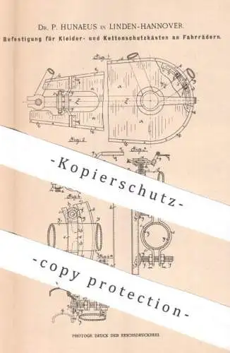 original Patent - Dr. P. Hunaeus , Hannover / Linden | 1900 | Kleider- u. Kettenschutzkasten am Fahrrad | Bicycle | Rad