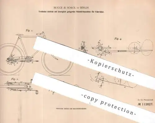 original Patent - Bugge & Sokol , Berlin | 1899 | Trethebel - Antrieb f. Fahrräder | Fahrrad , Bicycle , Kurbel , Pedale