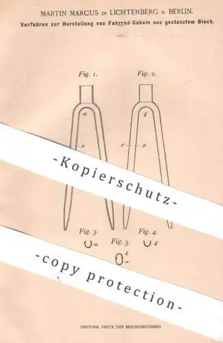 original Patent - Martin Marcus , Berlin / Lichtenberg | 1899 | Fahrrad - Gabel aus gestanztem Blech | Fahrräder Bicycle