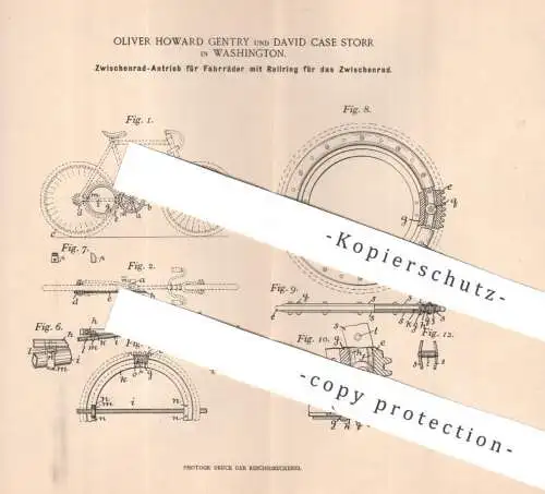 original Patent - Oliver Howard Gentry , David Case Storr , Washington , USA  | 1897 | Fahrrad - Antrieb | bicycle