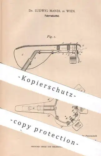 original Patent - Dr. Ludwig Mandl , Wien , Österreich | 1898 | Fahrradsattel | Sattel | Fahrrad , bicycle , Rad , Räder
