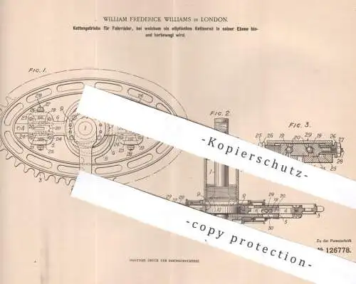 original Patent - William Frederick Williams , London , England | 1901 | Kettengetriebe für Fahrräder | Fahrrad Antrieb