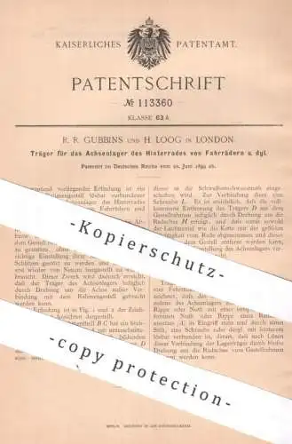original Patent - R. R. Gubbins , H. Loog , London , England | 1899 | Achsenlager am Fahrrad - Hinterrad | Rad , bicycle