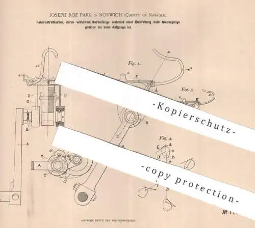 original Patent - Joseph Roe Park , Norwich , Norfolk England | 1899 | Fahrrad - Tretkurbel | Kurbel , Pedale , bicycle