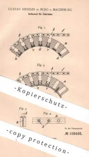 original Patent - Gustav Rieseler , Burg / Magdeburg | 1899 | Kettenrad für Fahrräder | Fahrrad , bicycle , Kette , Rad