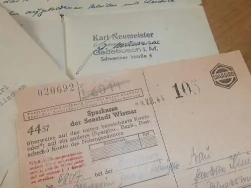Dokumente Gadebusch / Wismar i. Mecklenburg , 1944 - 1954 , Veelböken , Knüppel , Friedrich Stoffer , Karl Neumeister !!