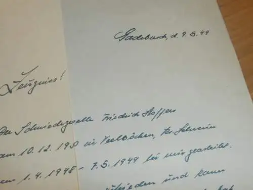 Dokumente Gadebusch / Wismar i. Mecklenburg , 1944 - 1954 , Veelböken , Knüppel , Friedrich Stoffer , Karl Neumeister !!