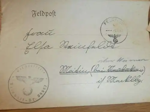 Feldpost San.Kp. Großdeutschland , 1942 - 1943 , Moitin b. Neubukow i. Mecklenburg , Guben , Feldpost-Nr. 04657 !!!