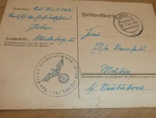 Feldpost San.Kp. Großdeutschland , 1942 - 1943 , Moitin b. Neubukow i. Mecklenburg , Guben , Feldpost-Nr. 04657 !!!