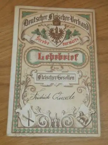 Lehrbrief / Gesellenbrief Parchim i. Mecklenburg 1902 , Friedrich Quade , Schlachter , Fleischer , Metzger , Fleischerei