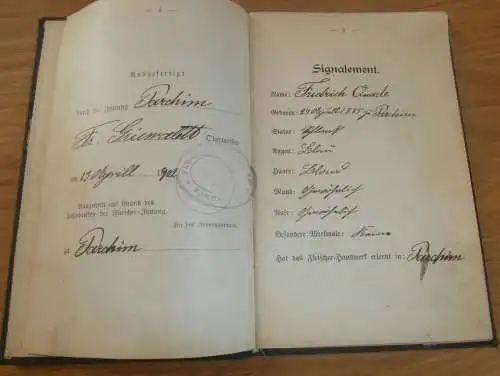 Wanderbuch Parchim i. Mecklenburg 1902 - 1908 , F. Quade , Schlachter , Metzger , Borna , Gera , Halle , viele Stempel !