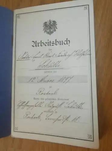 Neptun Schiffswerft Rostock , 1911 - 1915 , altes Arbeitsbuch , Werft , F.W. Schultz , Schiffbau , Mecklenburg !!