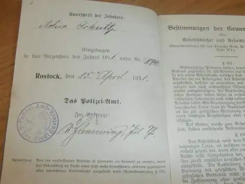 Neptun Schiffswerft Rostock , 1911 - 1915 , altes Arbeitsbuch , Werft , F.W. Schultz , Schiffbau , Mecklenburg !!