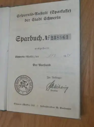 altes Sparbuch Schwerin ,1934 - April 1945 , Hermann Wilk in Schwerin i. Mecklenburg , Sparkasse , Bank