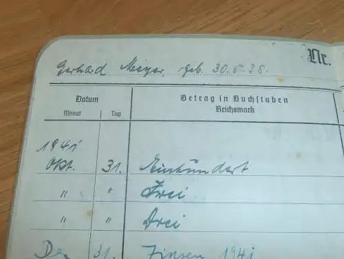 altes Sparbuch Ludwigslust , 1941 - 1945 , Gerhard Meyer in Ludwigslust i. Mecklenburg , Sparkasse , Bank !!!
