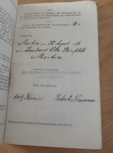 altes Sparbuch Moitin , 1934 - 1937 , Otto Steinfeldt in Kamin - Moitin i. Mecklenburg , Kirch-Mulsow b. Neubukow