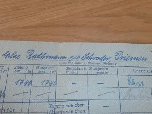 altes Sparbuch Demmin / Jarmen , 1952 - 1955 ,Else Rathmann geb. Schrader in Priemen i. Mecklenburg , Neetzow - Liepen