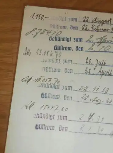 altes Sparbuch Güstrow , 1935 - 1944 , Kaufmann Edmund Aulich in Güstrow i. Mecklenburg , Sparkasse , Bank !!