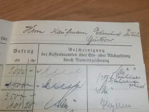 altes Sparbuch Güstrow , 1939 - 1944 , Kaufmann Edmund Aulich in Güstrow i. Mecklenburg , Sparkasse , Bank !!