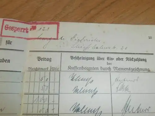 altes Sparbuch Rostock , 1930 - 1946 , Margarete Diederichs in Rostock i. Mecklenburg , Sparkasse , Bank !!