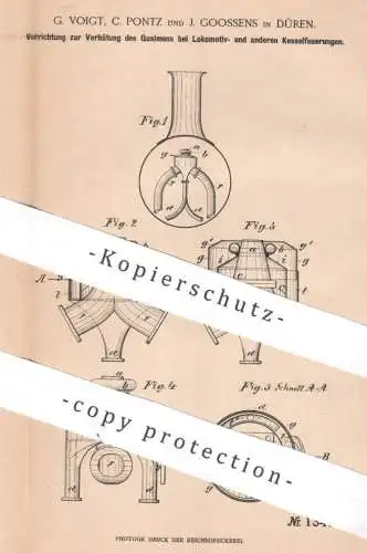 original Patent - G. Voigt , C. Pontz , J. Goossens , Düren | 1901 | Qualm bei Lokomotive u. Feuerung | Eisenbahn Train