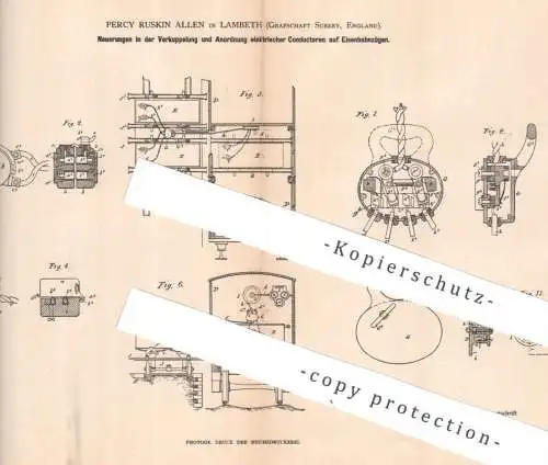 original Patent - Percy Ruskin Allen , Lambeth , Surrey , England , 1883 , Elektr. Eisenbahnzug | Kupplung | Eisenbahn