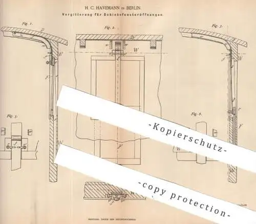 original Patent - H. C. Havemann , Berlin , 1888 , Vergitterung für Schiebefensteröffnung | Eisenbahn Train Lokomotive