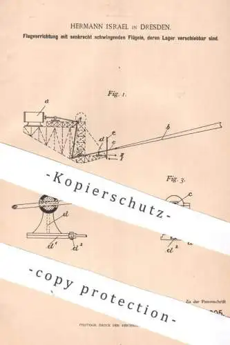 original Patent - Hermann Israel , Dresden | 1894 | Flugmaschine mit Motor | Luftschiff | Flugzeug , Sport , Flügel